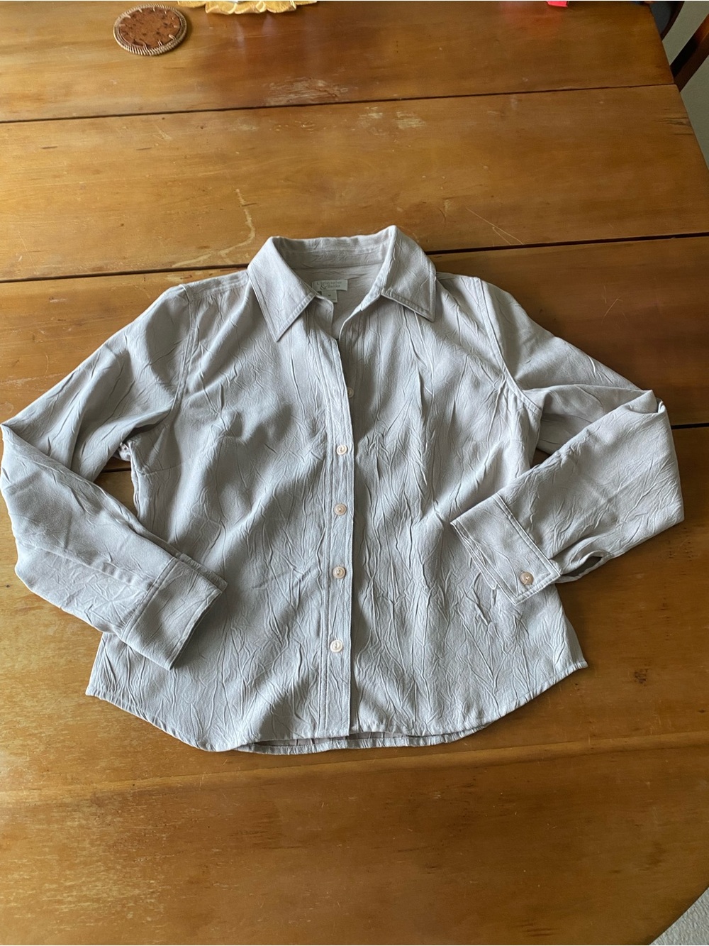 Faux Suede Taupe Light Gray Neutral Textured Button-Up Long Sleeve Shirt Medium